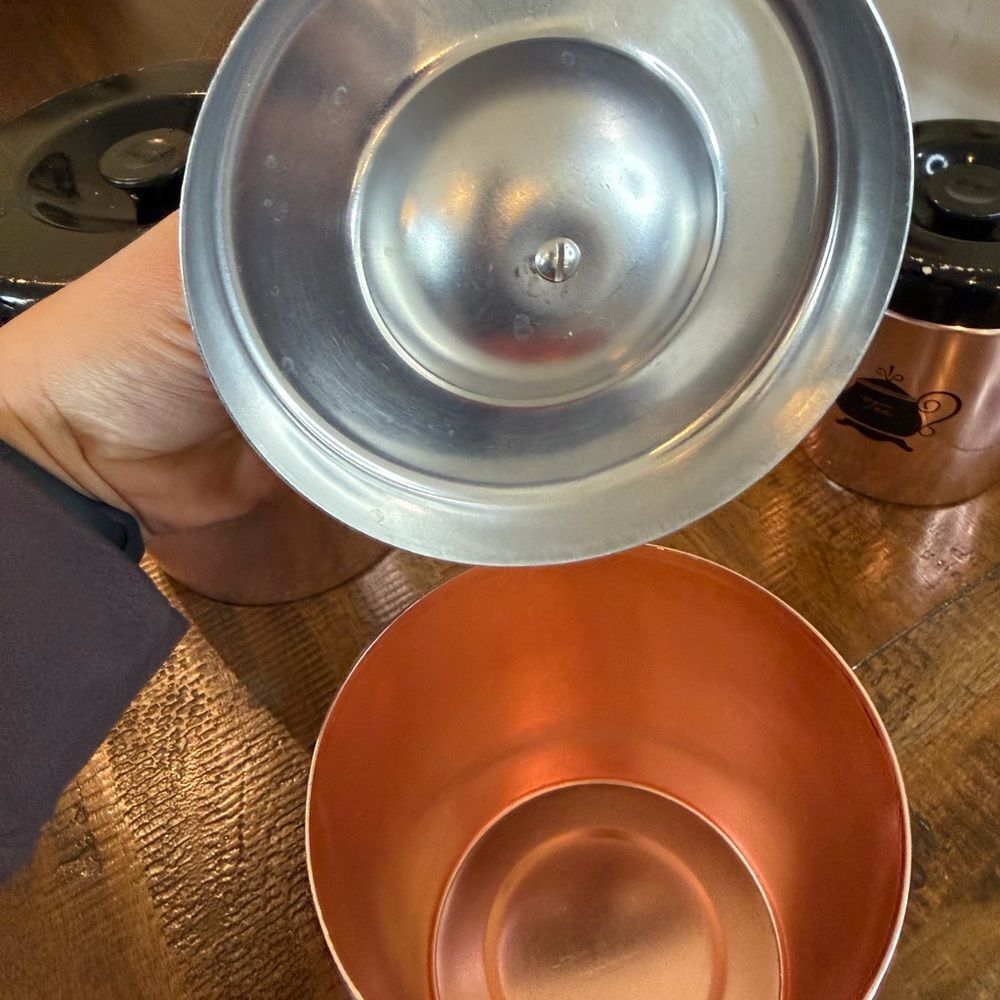 West Bend Copper Colored Aluminum Canisters Coffee-Sugar-Tea - Picture 6 of 10